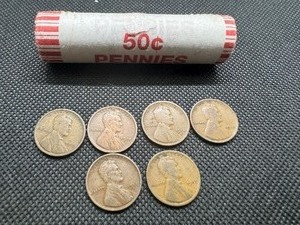 Collector Pennies & Unopened BU Roll (Six Pennies  One Roll of Pennies)