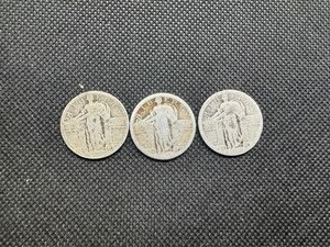 (3) Dateless Type 1 Standing Liberty Quarters