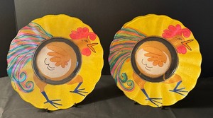 lot 152 image: Pair of Hand Painted Colorful Rooster Themed Glass Plates