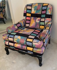 lot 9 image: Custom Upholstered Colorful Contemporary Design Vintage Armchair