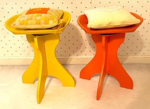 lot 11 image: Pair of Vintage Orange and Yellow Stools  Chairs with Accent Pillows
