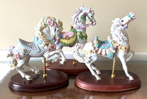 lot 83 image: Three Lenox Porcelain Horse Figurines including Vintage 1987 Lenox Carousal Horse Porcelain Bisque First In Series White Pink