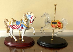 lot 121A image: Two Patriotic Horse Figurines by Lenox and The Franklin Mint including William Dentzel III Crystal Patriot Horse