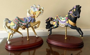 lot 151A image: Two Carousel Horse Figurines by Lenox including Vintage 1993 Lenox Carousel Horse Black Beauty - Midnight Charger