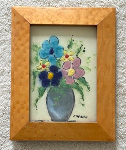 lot 91 image: Vintage Original Floral Enamel Painting by Raphael Esterida
