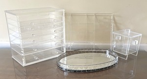 lot 174A image: Lucite Vanity Tray, Organizers and Cotton Ball Container