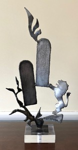 lot 128 image: Vintage Abstract Judiaca Metal Sculpture Torah