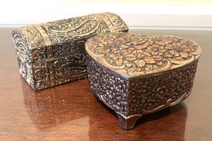 lot 138 image: Two Vintage Embossed Silver Plate Trinket Boxes