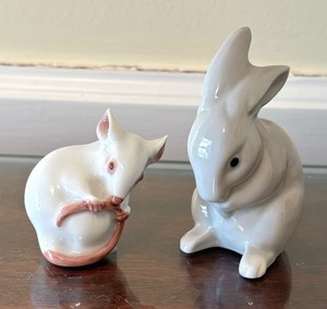 lot 169 image: Vintage Bing & Grndahl Porcelain Mouse Figurine and Vintage Rabbit Figurine