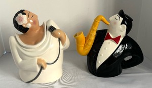lot 212 image: Clay Art Jazz Series Ceramic Cookie Jar and Pitcher