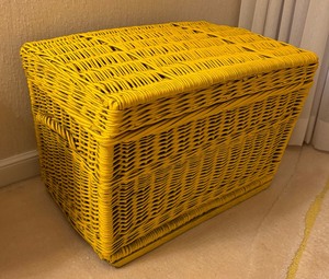 lot 328 image: Vintage Yellow Wicker Storage Basket