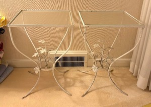 lot 342 image: Two White Vintage Glass Top Tables