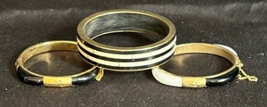 lot 116A image: Three Black, White and Gold Costume Jewelry Bracelets