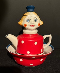 lot 247C image: Russian Vanyushka Tea Pot with Bowl  Childrens teapot VANYA USSR Tregubova Korosten Rare Porcelain