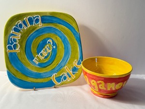 lot 190 image: Two Hand Painted Serving Pieces including a Hand Painted Babaganous Bowl