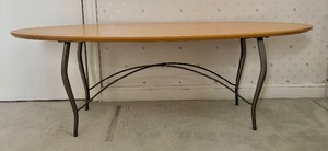 lot 311 image: Lovely Oval Wooden Table with Pewter Colored Legs