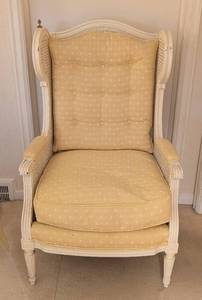 lot 275 image: Vintage High Back Custom Upholstered Yellow Armchair