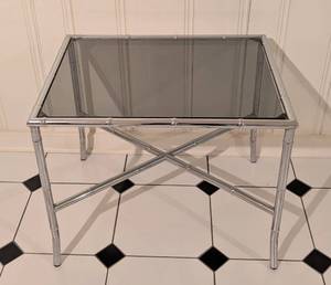 lot 8A image: Smoked Glass and Faux Chrome Bamboo Side Table