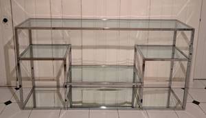 lot 5 image: Vintage Chrome and Glass Shelf Console  Vintage Multi Level Chrome and Glass Console Table