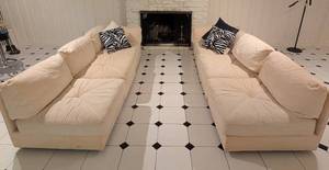 lot 281 image: Pair of Vintage Taupe Sofas