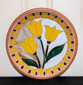 lot 284 image: Signed Mosaic Glass and Ceramic Tulip Dish