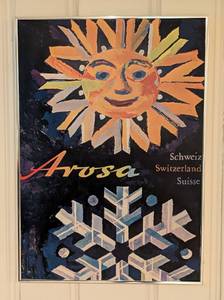 lot 285 image: Vintage 1960 Arosa Swiss Sun Snow Resort Print