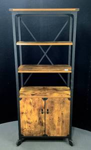 lot 111 image: Rustic Bookshelf Cart With Storage