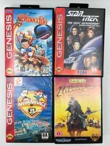Vintage SEGA GENESIS Games  DISNEYS PINOCCHIO 95, ANIMANIACS 94, INDIANA JONES AND THE LAST CRUSADE 92 & STAR TREK THE NEXT GENERATION 94