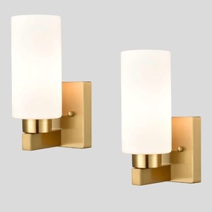 Set of 2 Modern Glass Wall Light Fixtures -Gold