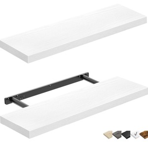 Set of 2 Floating Wall Shelves 24x9 White