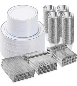 Silver Colored Dinnerware Set for Party -100 Guests
