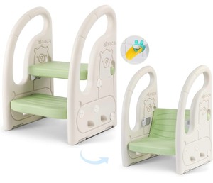 Onasti Toddler Step Stool for Bathroom or Kitchen -Green & White