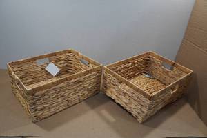 2 Large Wicker Woven Baskets 13x17x7