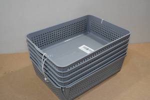 5 Plastic Baskets -Gray, 13x9.5x3.75