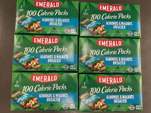 Lot of 6 Emerald 100 Calorie Packs - Unsalted Almonds & Walnuts