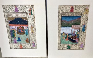lot 18 image: Group of 4 Vintage Persian Ink  Watercolor Paintings