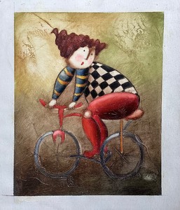 lot 58 image: Joyce Roybal Cyclist Painting