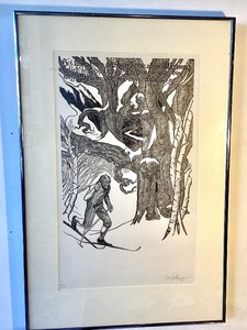 lot 150 image: Woodblock Print The Cross Country Skier