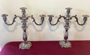 lot 127 image: Pair Reed & Barton Silverplate 3 Light Candelabra