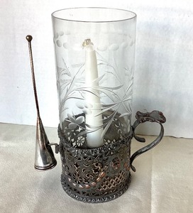 lot 131 image: Old Sheffield Silver Chamberstick with Etched Shade