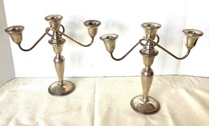 lot 132 image: Pair of Sterling 3 Light Candelabra