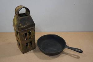 Painted Cast Iron Skillet with Candle Holder