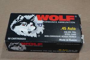 43 Wolf .45 Auto 230 Gr FMJ Steel Case Ammo
