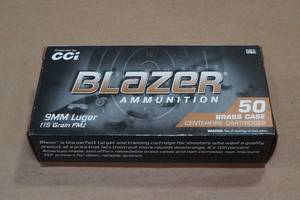 50 CCI Blazer Brass 9mm Luger 115 Gr FMJ Ammo