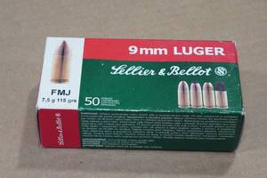 50 Sellier & Bellot 9mm Luger 115 Gr FMJ Ammo