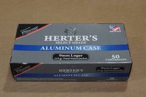50 Herters 9mm Luger 115 Gr TNJ Aluminum Case Ammo