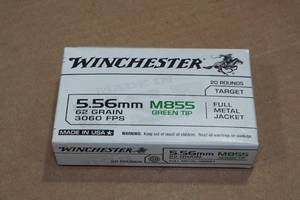 20 Winchester 5.56mm 62 Gr M855 Green Tip FMJ Ammo