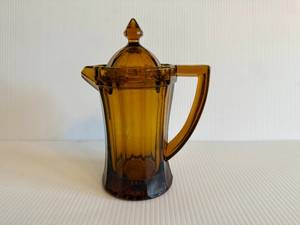 Small Amber Glass Pitcher with Lid