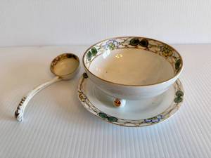 Vintage Stamped NIPPON Footed Bowl, Saucer & Ladel