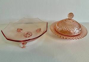 Two Vintage Pink Depression Glass Candy Bowls